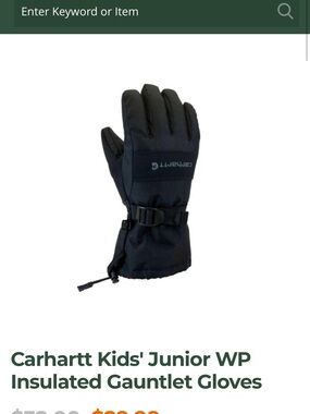 Carhartt Gloves KIDS X LARGE Waterproof Insulated Gauntlet Black  MENS SMALL